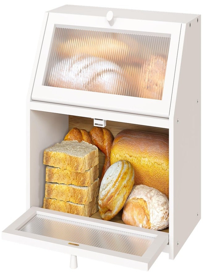 Vriccc White Bread Box for Kitchen Counter, Large Bamboo Wood Double Layer Bread Box, Wooden Bread Storage Capacity - Image 5